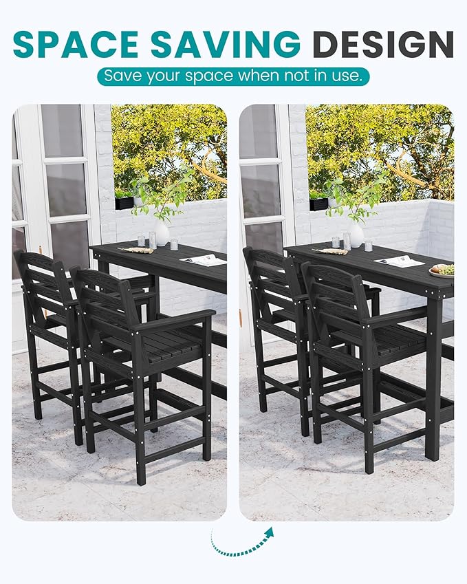 SERWALL Outdoor Bar Table and Chairs Set, Adirondack Bar Chairs Set of 2 and - Image 7
