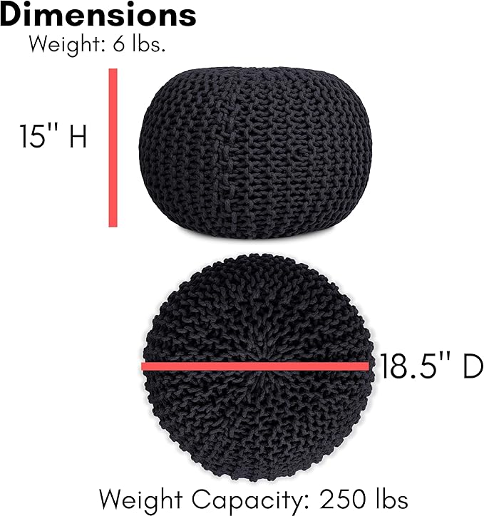 BIRDROCK HOME Round Pouf Ottoman | Cotton Braided Foot Stool - Image 3
