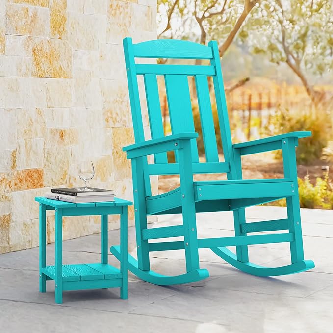 LUE BONA Outdoor Rocking Chairs Set of 2, HDPS Porch Rocker - Image 6