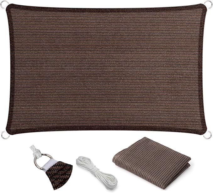 Eden's Decor Straight Flat-Edged Sun Shade Sail Rectangular 8' x 12' Brown by EdensDecorInc