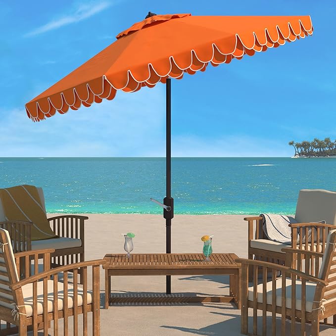 SAFAVIEH 9ft Outdoor Patio Umbrella, Auto Crank Tilt, UV Resistant - Image 2