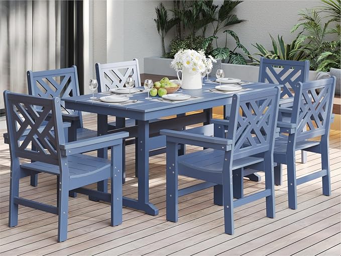 7-Piece Outdoor Dining Set, HDPE All-Weather Patio Table and Chairs Set by BIVODA
