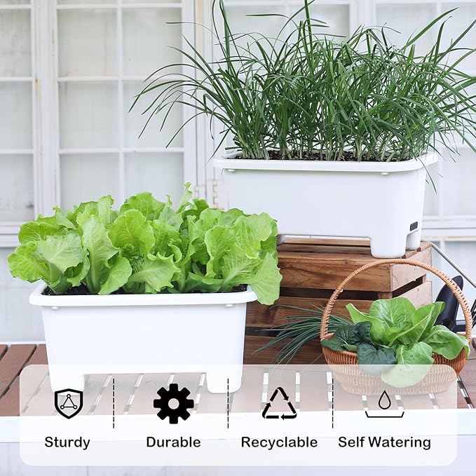 Self-Watering Rectangle Planter Boxes 8-Pack, 15.7-Inch Window Box Planter - Image 3