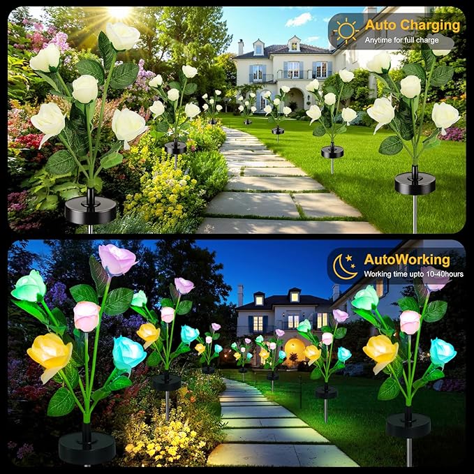 Upgraded Solar Garden Lights, 2 Pack Outdoor Solar Lights, New Round Panel - Image 4