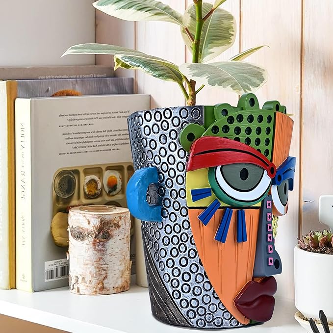 Abstract Face Planter Pots for Plants, Hand-Painted Colorful Flower Pots - Image 6