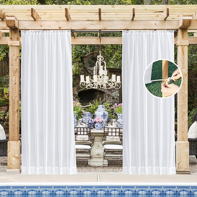 NICETOWN Outdoor Sheer White Weighted Curtains Rod Pocket Back Tab 120 inch - Image 2