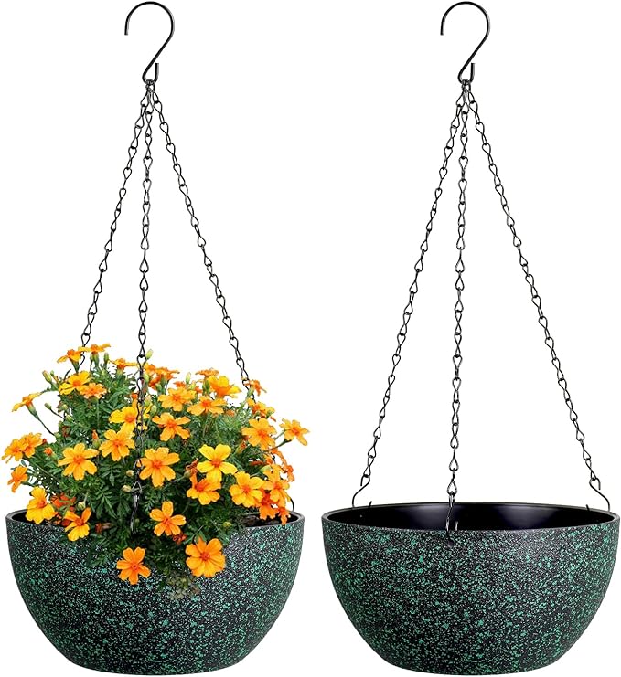 10 inch Hanging Planters for Indoor Outdoor Plants, 2 Pack Hanging Flower Pots by Meowell