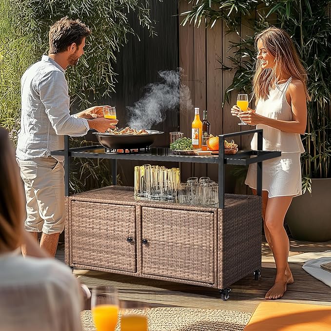 VINGLI Wicker Outdoor Bar Cart - Image 8