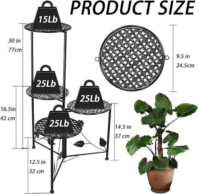 Plant Stand Indoor Outdoor, 3/4 Tier 30" Tall Metal Flower Pot Holder Shelves - Image 2