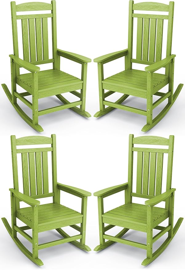 KINGYES HDPE Outdoor Rocking Chair Set of 4, All-Weather Poly Patio Rocking by KINGYES