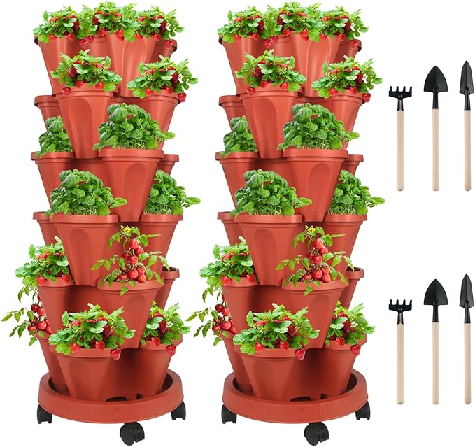 DUNCHATY Stackable Planters 6 Tier Vertical Garden Planting Tower Planters by DUNCHATY