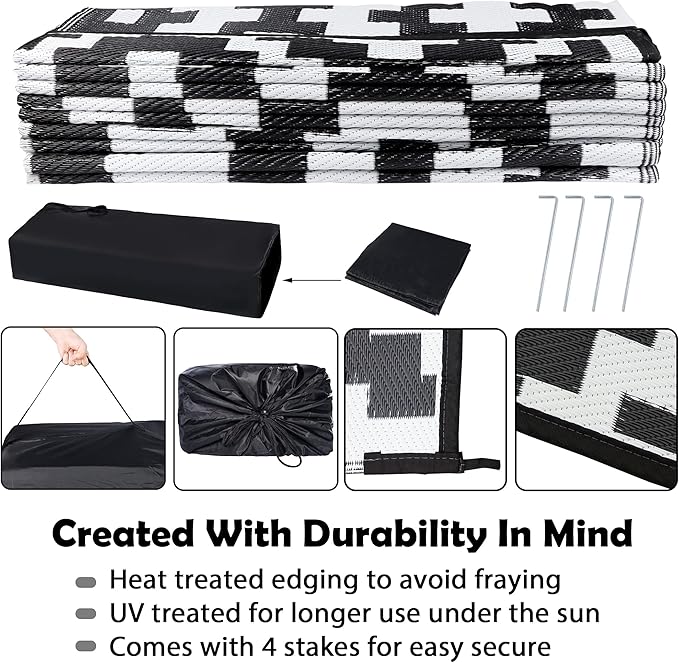 SAND MINE Waterproof Outdoor Rug 9x18 ft, Plastic Straw Rug, Modern Area Rug - Image 4