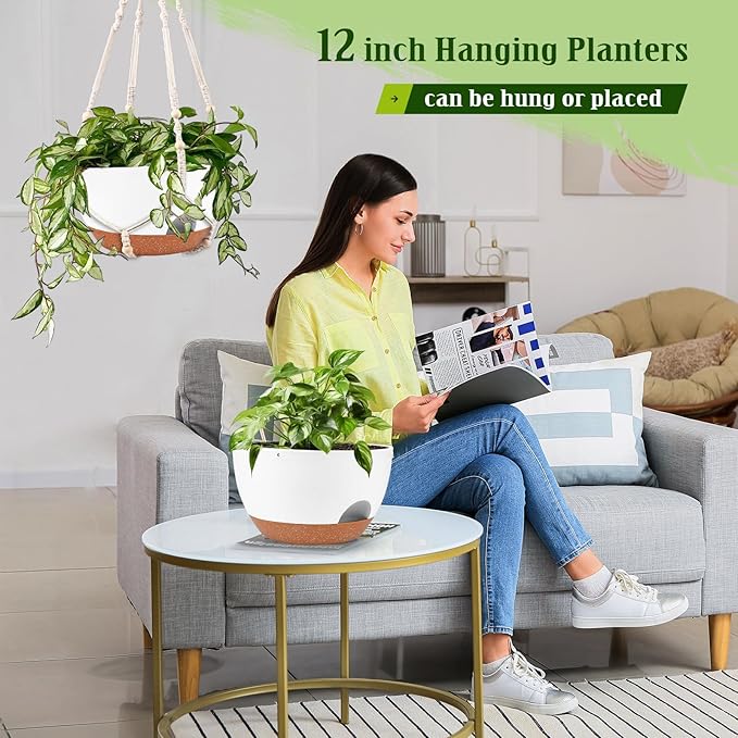 Hanging Planters for Outdoor Indoor Plants, 2 Pack 12 Inch Hanging Basket - Image 5