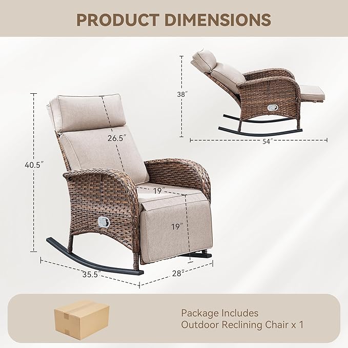 Zero Gravity Patio Rocking Wicker Recliner Chair - Image 2