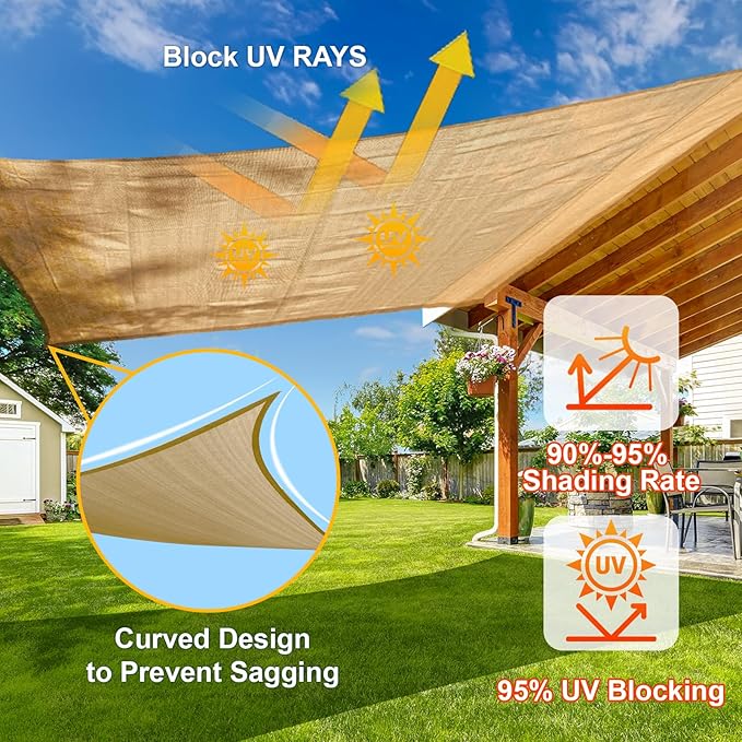 SUNLAX Sun Shade Sail SS-204 12' x 18' Sand Rectangle Canopy Sail Shade Cover - Image 4