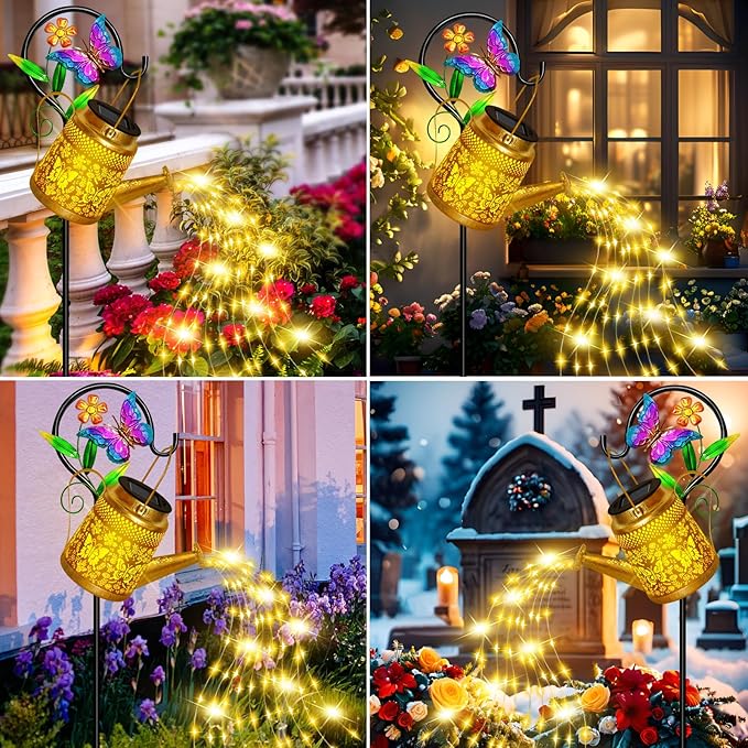 Butterfly Solar Watering Can Lights, Outdoor Waterproof Garden Lanterns - Image 4