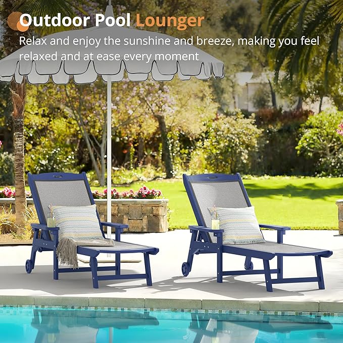LUE BONA Chaise Lounge Chair Outdoor Set of 4, HDPS and HDPE Wicker Material - Image 3