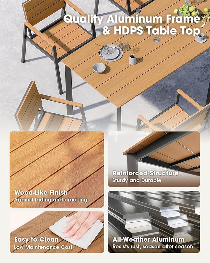 Outdoor Dining Set for 6, Aluminum Patio 7 Piece HDPS Luxury Outdoor Table and - Image 4