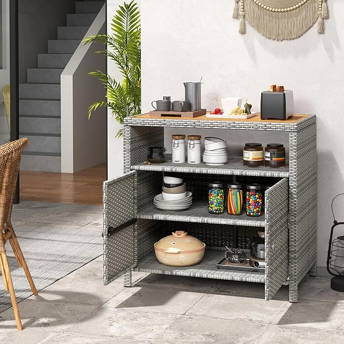 Tangkula Rattan Outdoor Storage Cabinet, Patiojoy Outdoor Cabinet - Image 8