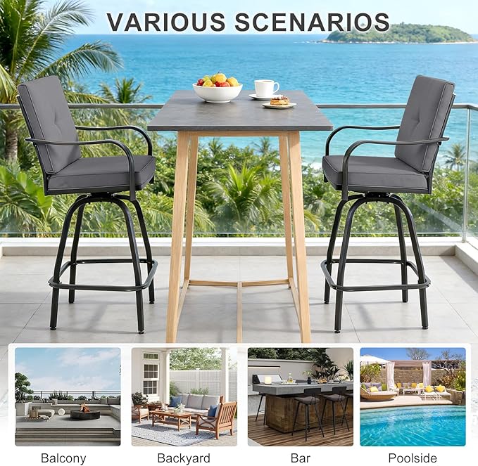 Patio Swivel Bar Stools Set of 6, Outdoor Bar Height Swivel Chairs - Image 7