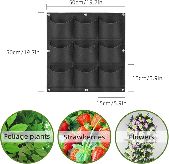 Hanging Planting Grow Bags, 9 Pockets Hanging Vertical Wall Planter Wall - Image 3