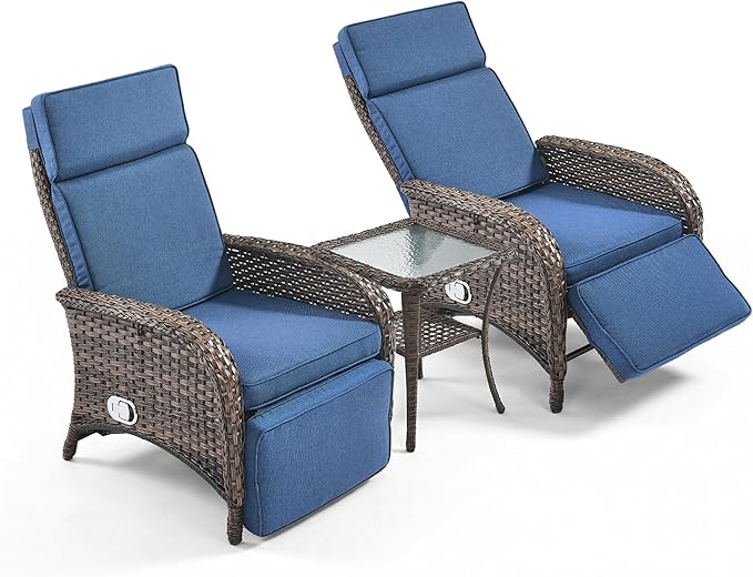 3 Pieces Zero Gravity Wicker Patio Recliner Chairs Set of 2 - Image 7