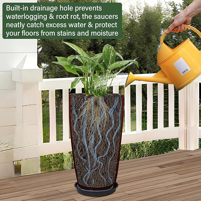 24/21/12 Inch Large Plastic Planter, Lightweight Ceramic-Look Tall Planters - Image 5