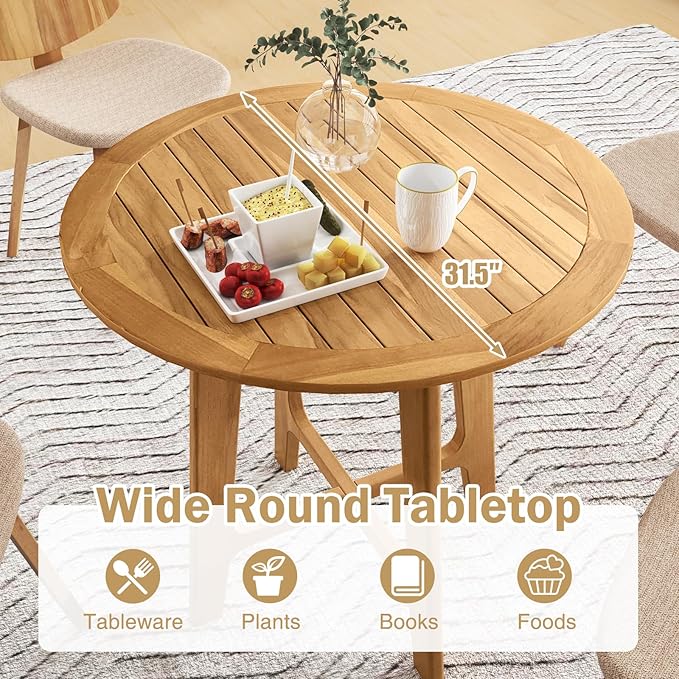Tangkula 31.5" Round Patio Dining Table, Teak Wood Outdoor Dining Table - Image 7