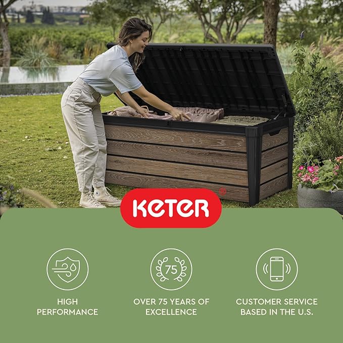 Keter Everwood 120 Gallon Resin Signature Collection Large Outdoor Storage Box - Image 12