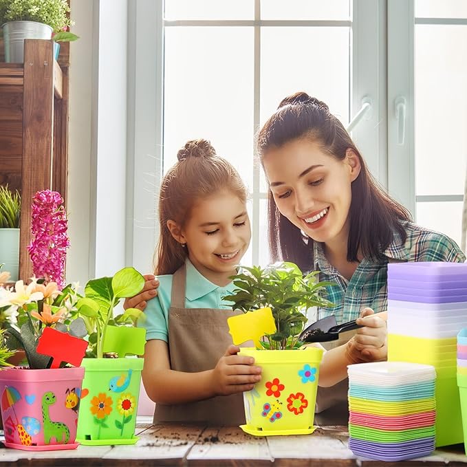 Capoda 48 Sets Garden Flower Pots Crafts Kit DIY Spring Plastic Seedling - Image 7