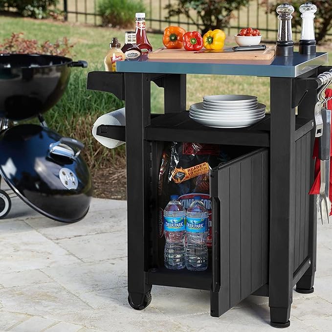 Keter Unity Small 40 Gallon Grill Prep Table and Storage Cart, Portable Serving - Image 4