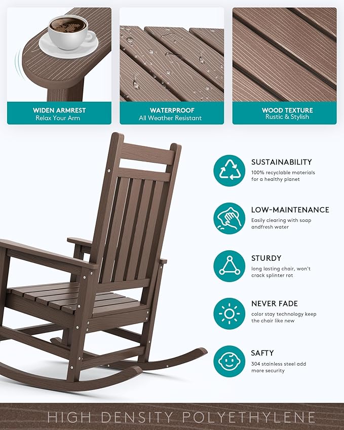 SERWALL Oversized Rocking Chair, Outdoor Rocking Chair - Image 4