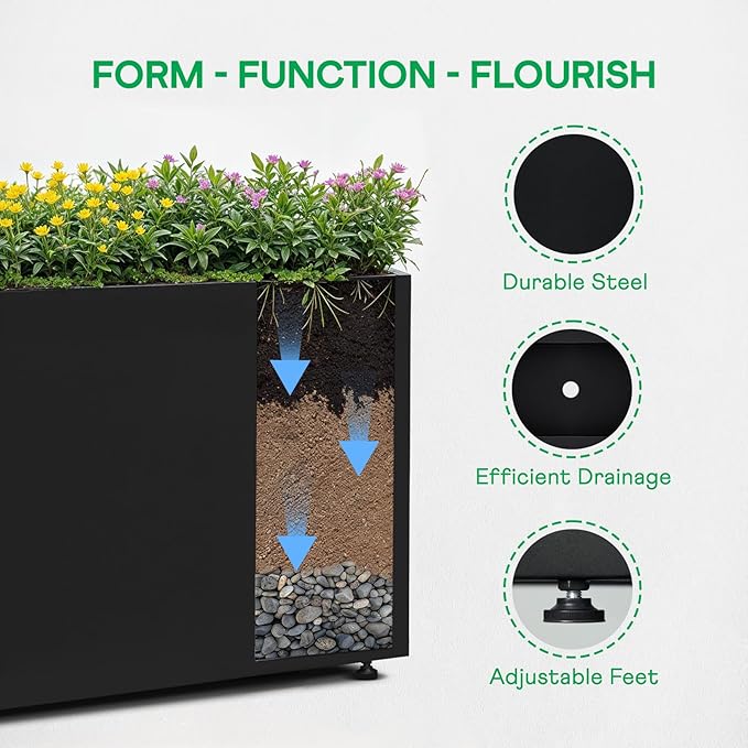 IDZO 35.4" W x 25.6" H Metal Planter Box, Privacy Trough - Image 3