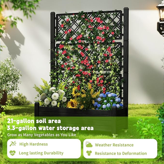 Raised Garden Bed with Trellis, 21 Gallon Self Watering Planter Box with - Image 6