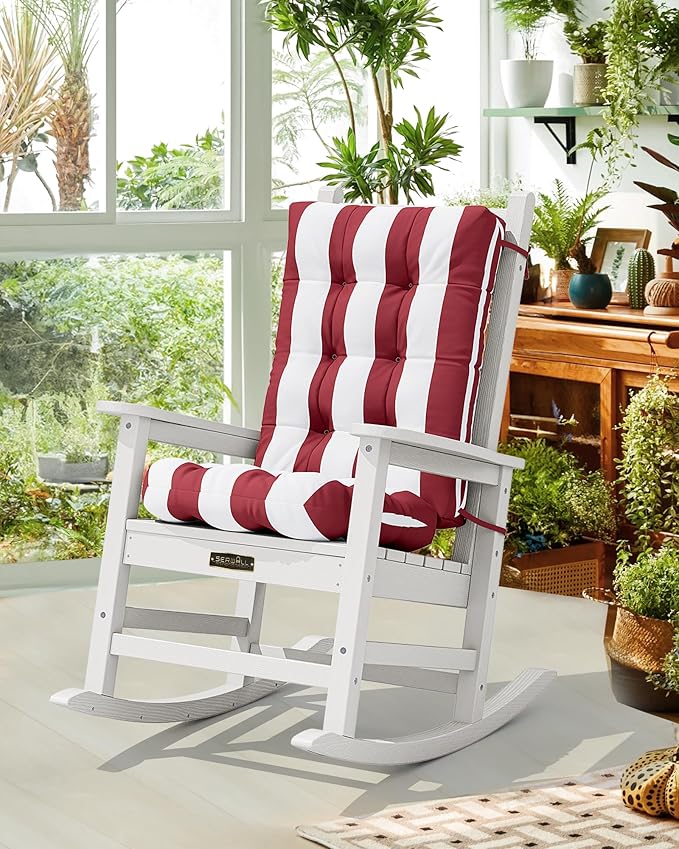 SERWALL HDPE Outdoor Rocking Chair Cushion Set of 2, Memory Foam Cushion Red - Image 2