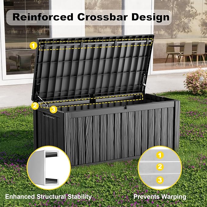 150 Gallon Outdoor Storage Box, Weather Resistant & Waterproof Resin Deck Box - Image 4
