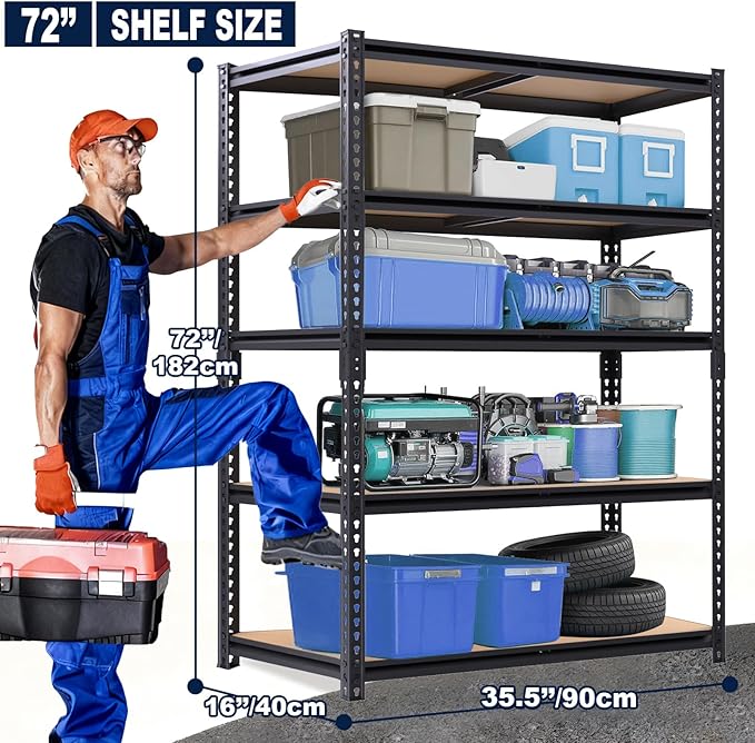 Garage Storage Shelves 72'', 2400 LBS Garage Shelving Units, Storage Shelves - Image 3