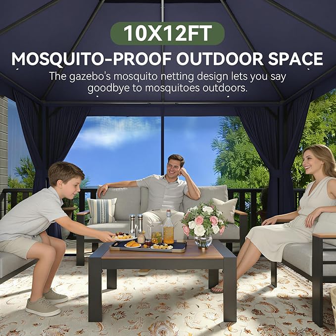 AOXUN Outdoor Gazebo for Patio 10x12 Metal Frame Canopy - Image 3