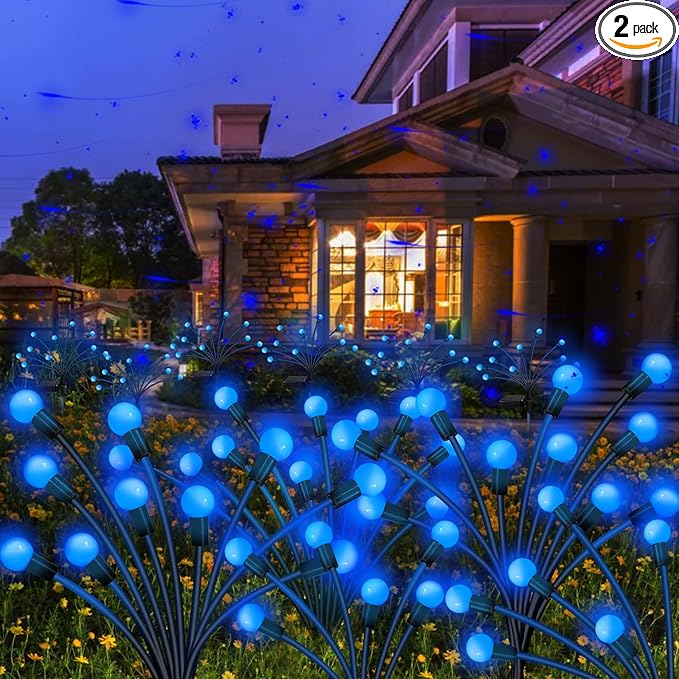 Kohlrabi Solar Garden Lights Outdoor, 2 Pack 20 LED Solar Blue Firefly Lights by KohlrabiDecor