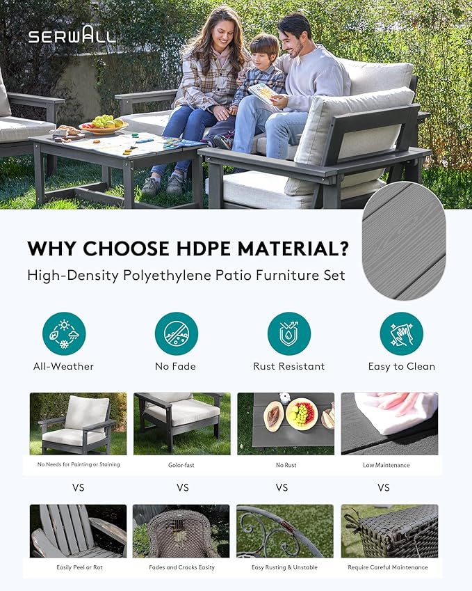 SERWALL HDPE Patio Conversation Set, 6-piece Sectional Outdoor Furniture Set - Image 3