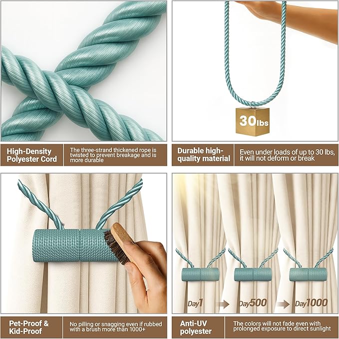Hion Magnetic Curtain Tiebacks Gray Blue 6 Pack, Curtain Tiebacks Buckles - Image 3