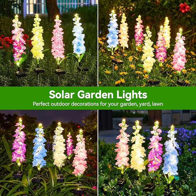 KOOPER Solar Lights Outdoor Garden Decor, 4 Pack Upgraded Delphinium Solar - Image 6