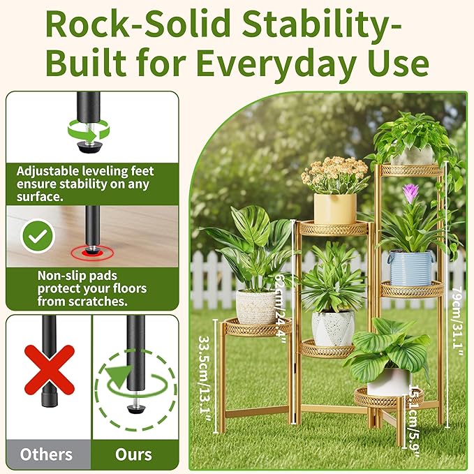 7 Tiered Metal Corner Plant Stand Indoor Outdoor, Tall Large Folding Rack - Image 3