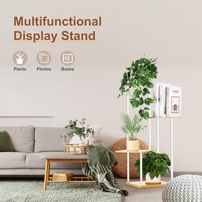 4 Tier Plant Stand Indoor Outdoor, Wood Metal Corner Shelf, Planter Shelf - Image 6