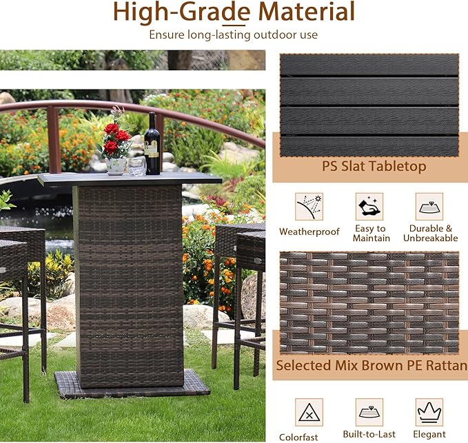 Tangkula 5 Piece Outdoor Rattan Bar Set, Patio Bar Furniture - Image 4