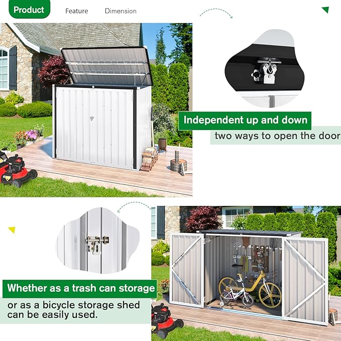 AECOJOY Outdoor Trash Can Storage, 46 Cu.Ft White Trash Can Storage Cabinet - Image 6