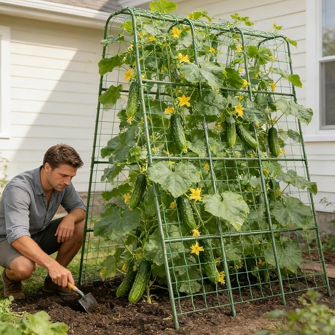 Miory Cucumber Trellis for Raised Beds, 48 x 63 Inch Metal U-Frame Garden - Image 2