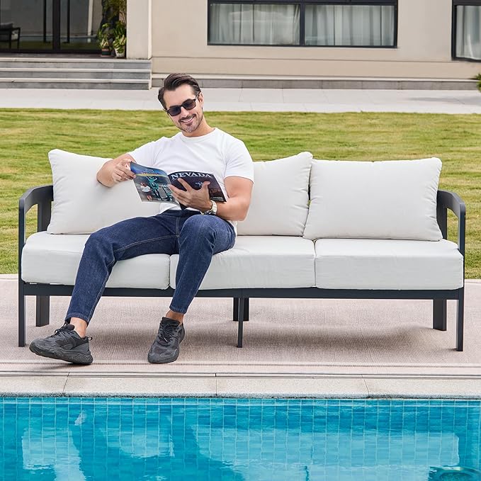 Outdoor Couch Aluminum Patio Furniture, 3-Seat All-Weather Metal Modern Patio - Image 6