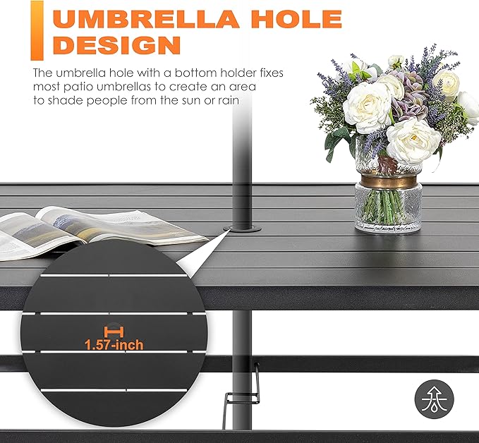 NUU GARDEN 7 Piece Outdoor Dining Set Rectangle Iron Patio Table - Image 8