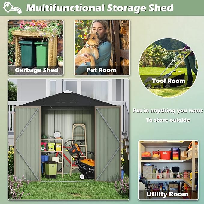 Devoko Outdoor Storage Shed 8 x 6 FT Lockable Metal Garden Shed Steel - Image 6